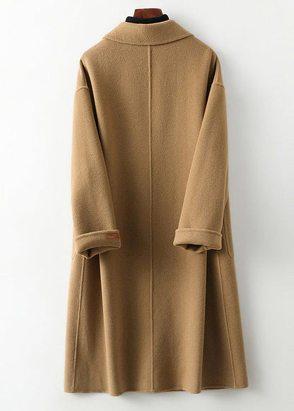 Camel Peter Pan Collar Button Woolen Long Coats Fall