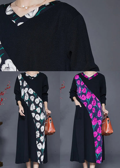 White Oversized Patchwork Cotton Dresses Fall
