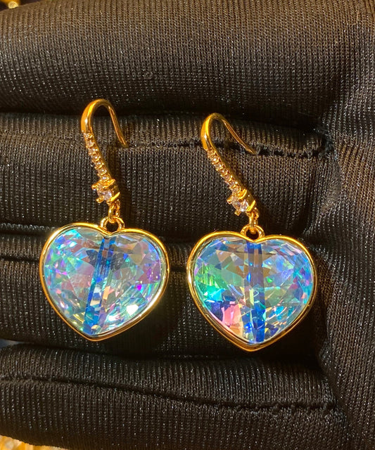 Art Gold Copper Overgild Crystal Love Drop Earrings