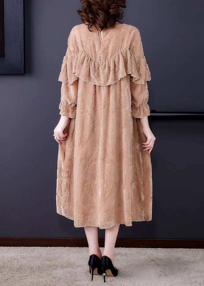 Handmade Apricot Jacquard Velour Vacation Dresses Spring