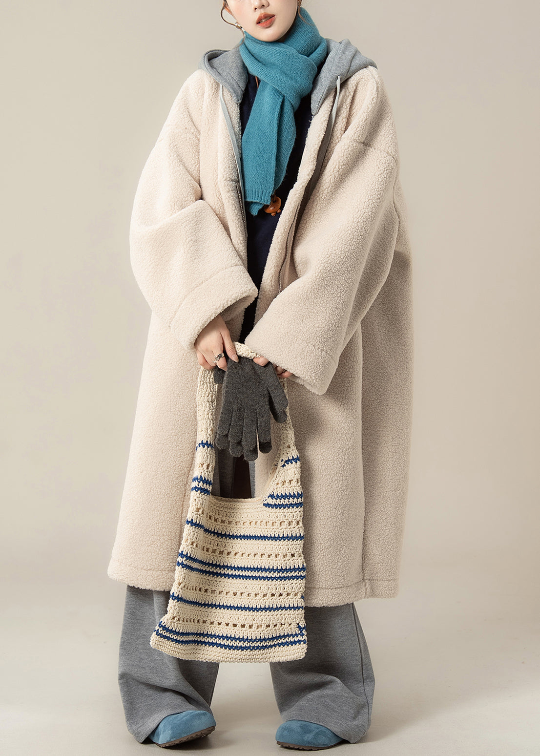 Apricot Hooded Zippered Patchwork Teddy Faux Fur Coat Winter