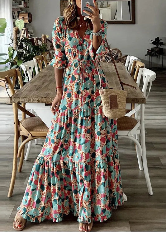 Cinched Print Exra Large Hem Cotton Ankle Dress Summer