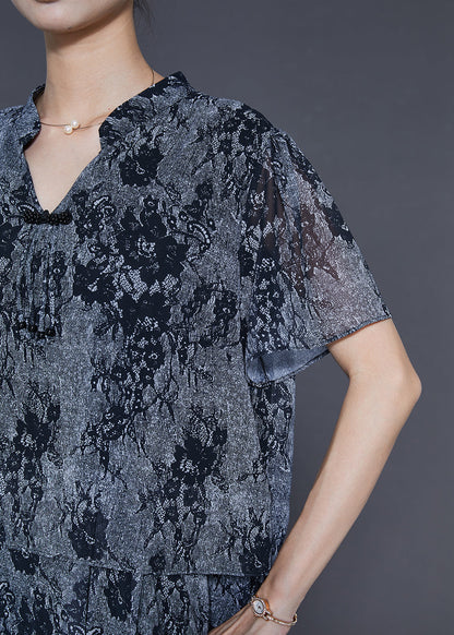 Diy Grey V Neck Tie Dye Chiffon Dress Summer