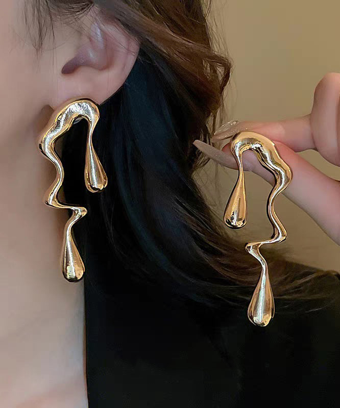 Gold Alloy Asymmetrical Hoop Earrings