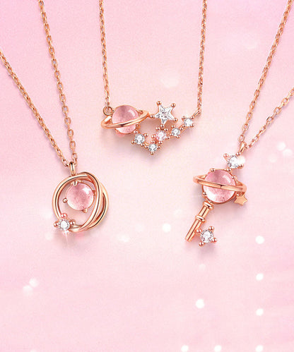 Rose Gold Ovgild Inlaid Gem Stone Zircon Starry Sky Three Piece Set Pendant Necklace