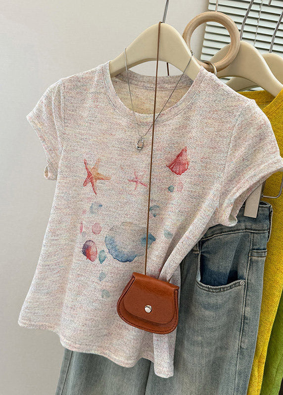 Slim Fit Yellow O-neck Print T Shirt Summer