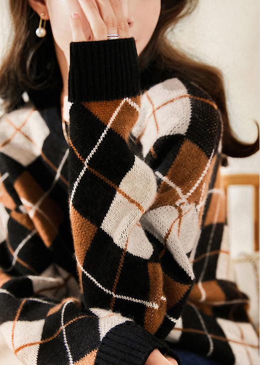 Brown Chocolate Colour Print Woolen Knit Sweatshirts Long Sleeve