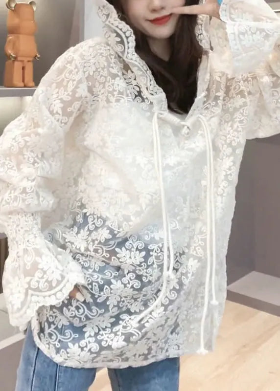 Brief Beige Embroideried Button Hooded Upf 50+ Coat Jacket Summer