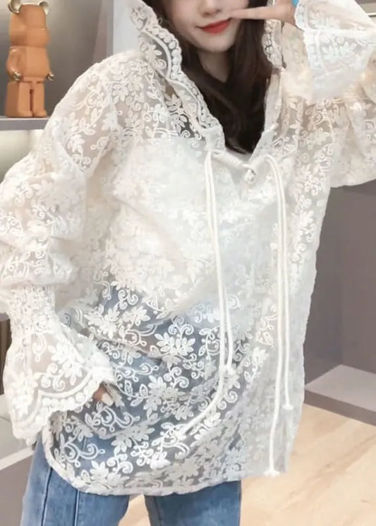 Brief Beige Embroideried Button Hooded Upf 50+ Coat Jacket Summer