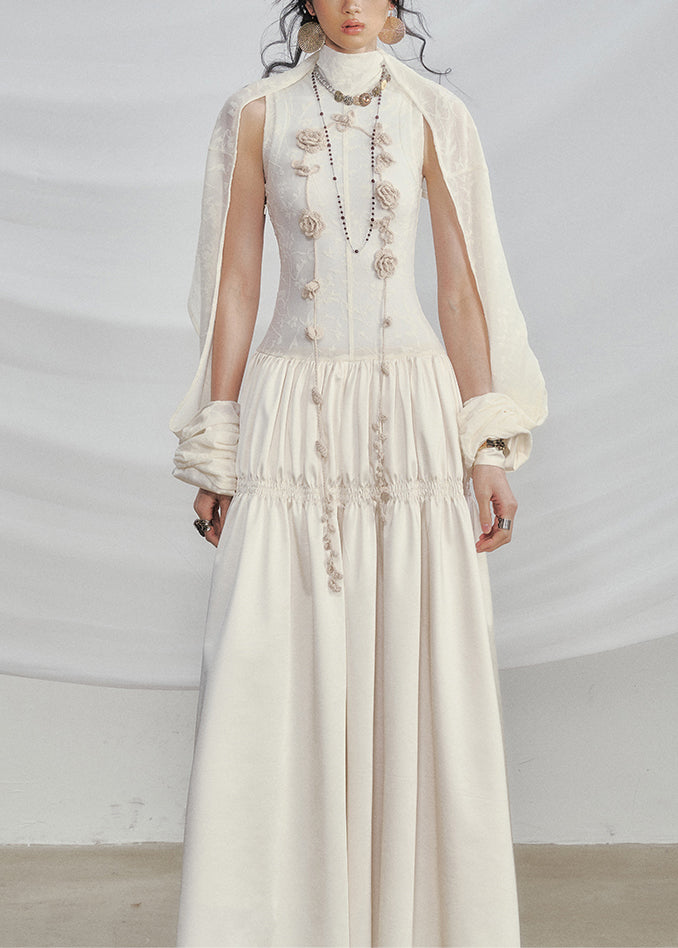 White Wrinkled Cotton Two Pieces Set Turtleneck Summer