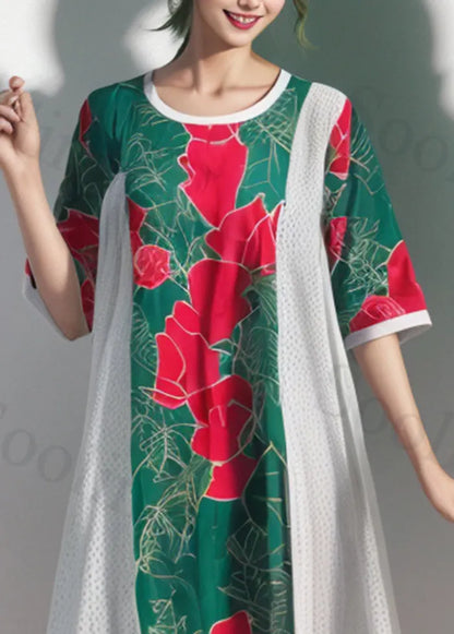 Italian Green Oversized Patchwork Cotton Holiday Dress Summer