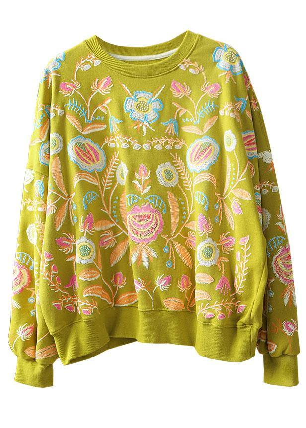 Stylish Green Loose O-neck Print Fall Sweatshirts