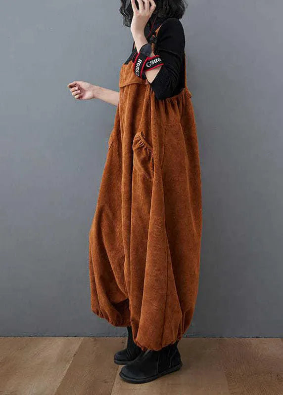 Unique Chocolate Pockets Lantern Corduroy Jumpsuit Spring