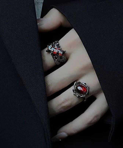 Dark Style Red Zircon Adjustable Metal Open Ring for