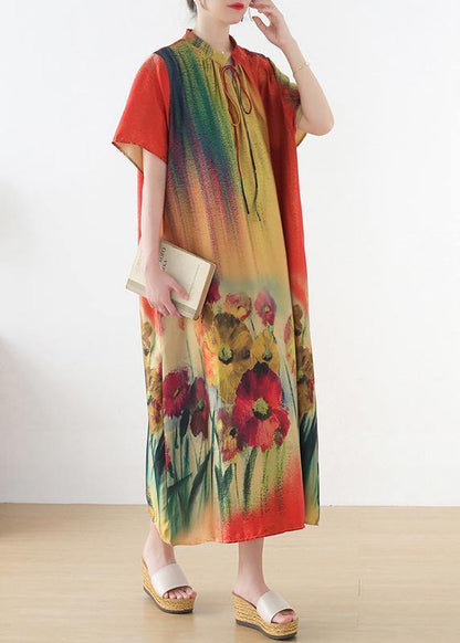 Boutique Yellow Print Loose Maxi Summer Chiffon Dress