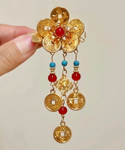 Style Gold Sterling Silver Overgild Turquoise Copper Coin Tassel Hairpin