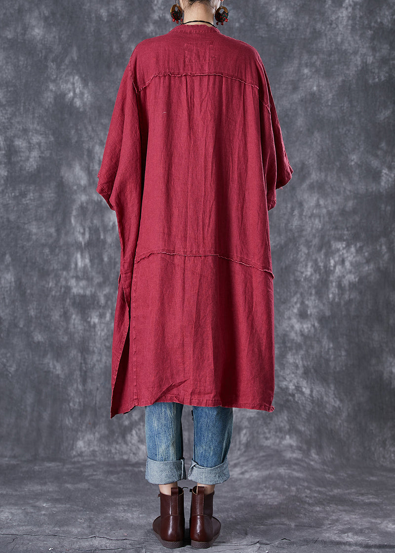 Mulberry Oversized Patchwork Side Open Linen Long Cardigan Summer