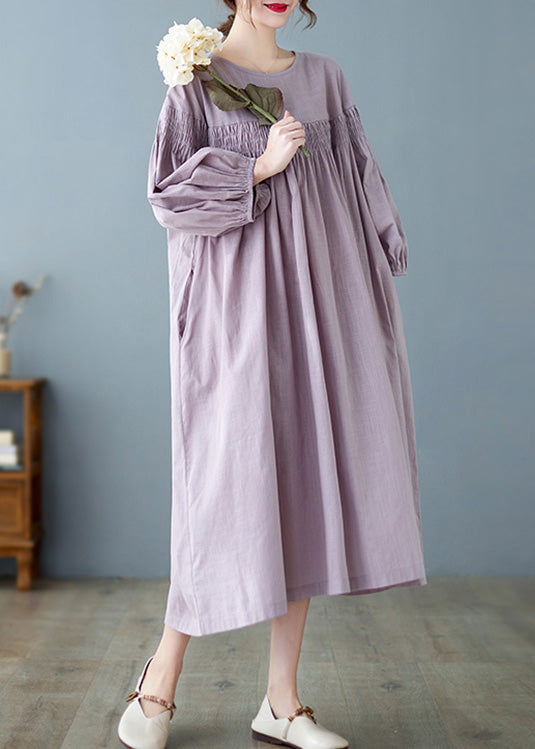 Purple O-neck Patchwork Wrinkled Maxi Dresses Spring