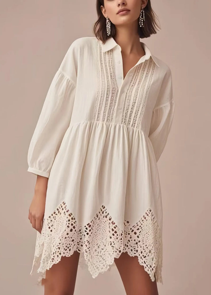Fine White Hollow Out Patchwork Lace Day Dress Bracelet Sleeve