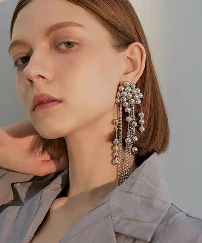 Silver Needle Single Piece Tassel Metal Ball Earrings