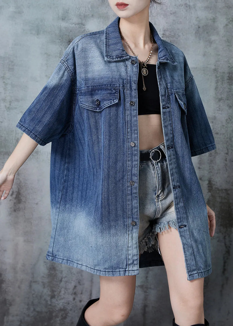 Gradient Blue Oversized Denim Shirt Summer