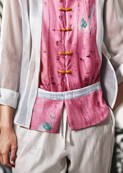 Loose White Button Patchwork Cotton Blouses Fall