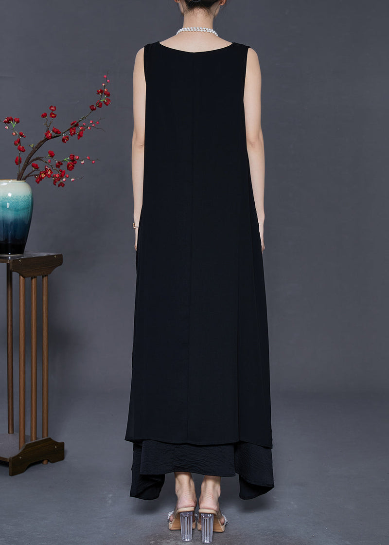 Black Oversized Chiffon a Line Dress Summer