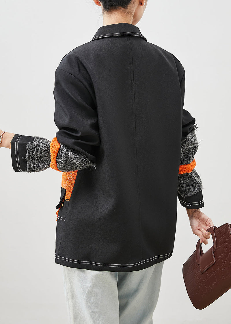 Organic Black Asymmetrical Patchwork Cotton Coats Spring