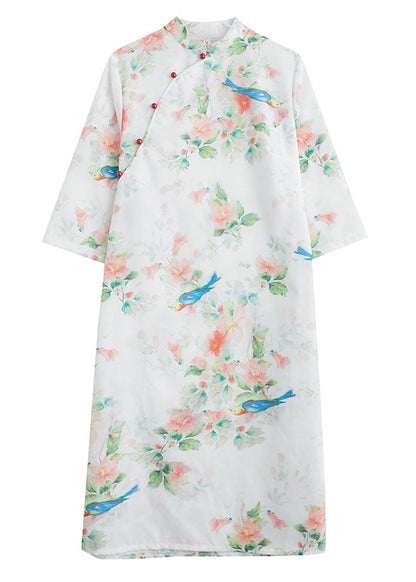 O Neck Half Sleeve Top Sewing Green Bird Print Shirt