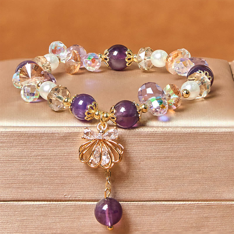 8mm Amethyst Citrine Pearl Shell Peace Bracelet for