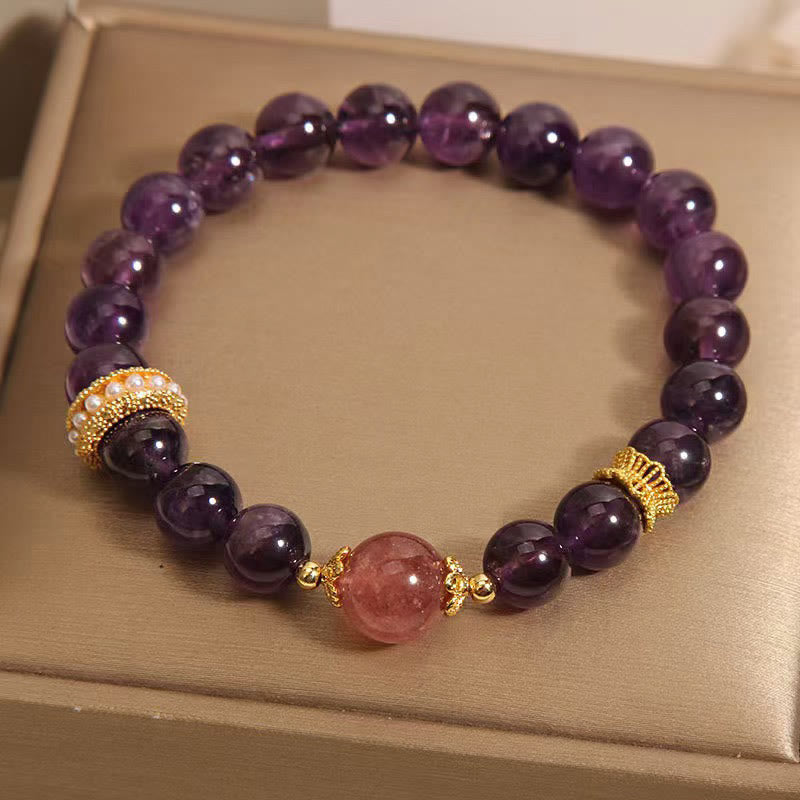 8mm Amethyst & Strawberry Quartz Bracelet for