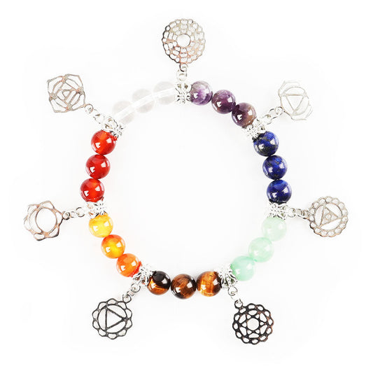 8mm Chakra Bracelet With Silver Ornaments for Healing