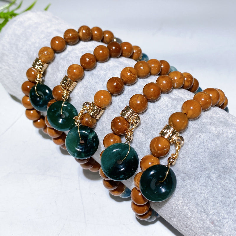 8mm Kyanite and Jade Healing Bracelet With Wood Accent