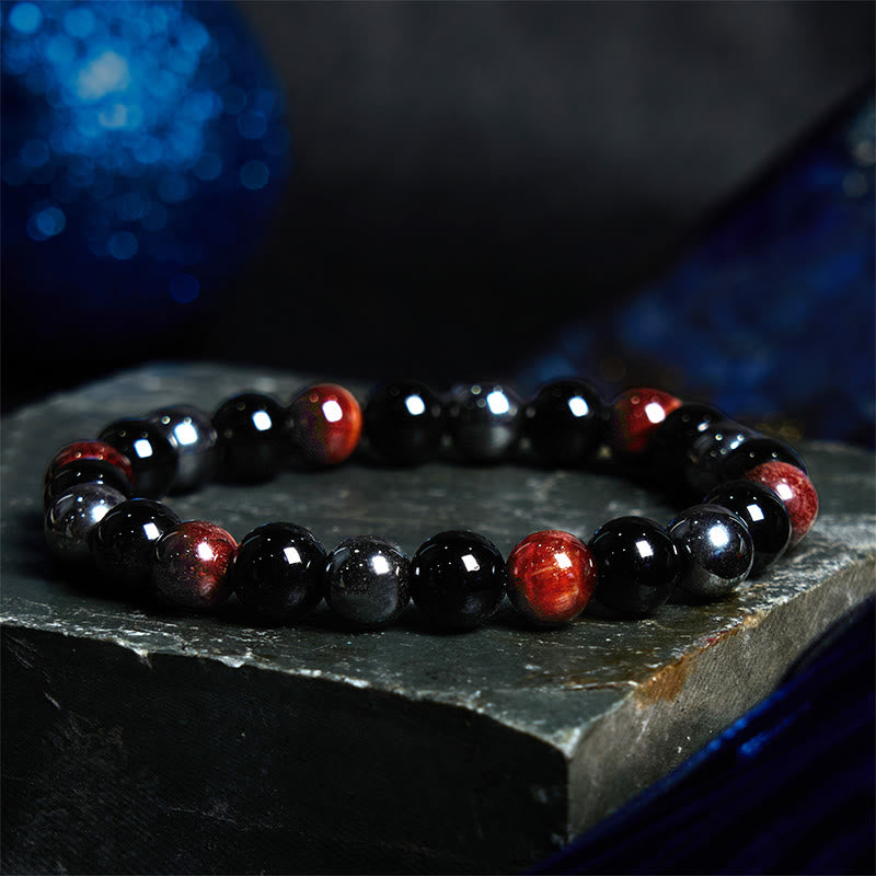 8mm Yellow Tiger Eye Obsidian Hematite Bracelet for Protection