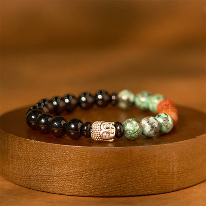 8mm Mixed Gemstone Buddha Bracelet for Protection & Balance