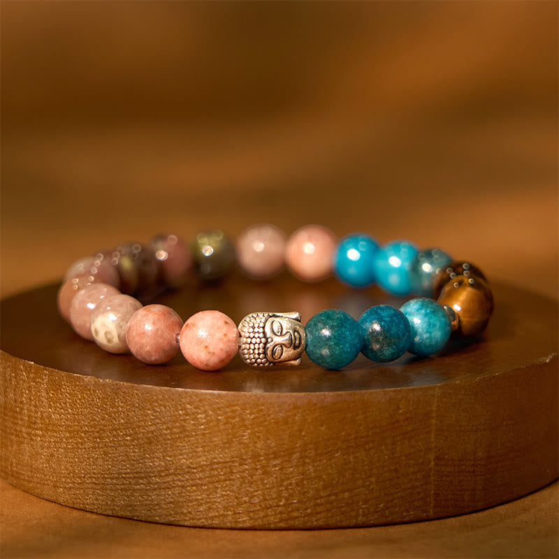 8mm Mixed Gemstone Buddha Bracelet for Protection & Balance
