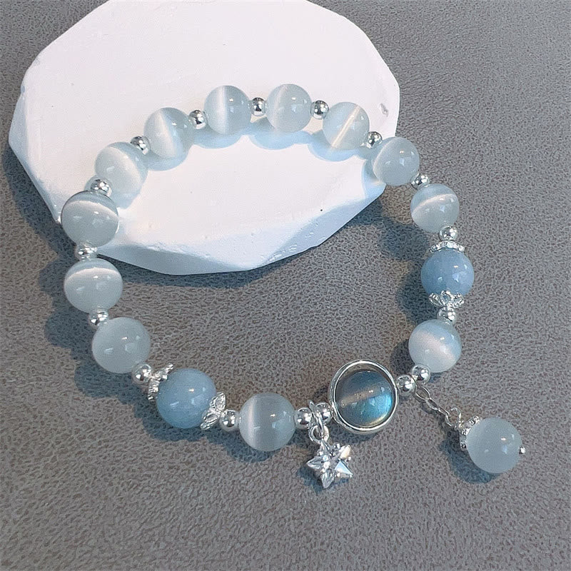 8mm Moonstone Bracelet With Cat's Eye for Support & Peace