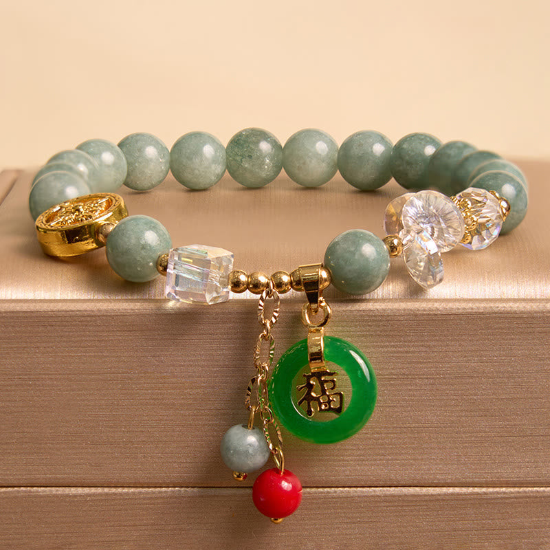 8mm Strawberry Quartz Jade Fu Character Healing Bracelet