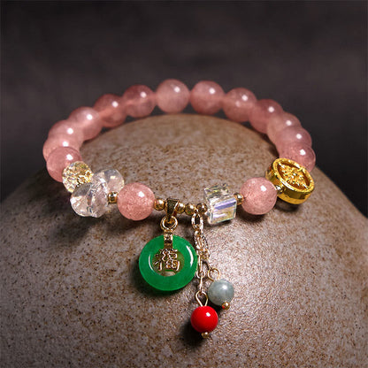 8mm Strawberry Quartz Jade Fu Character Healing Bracelet