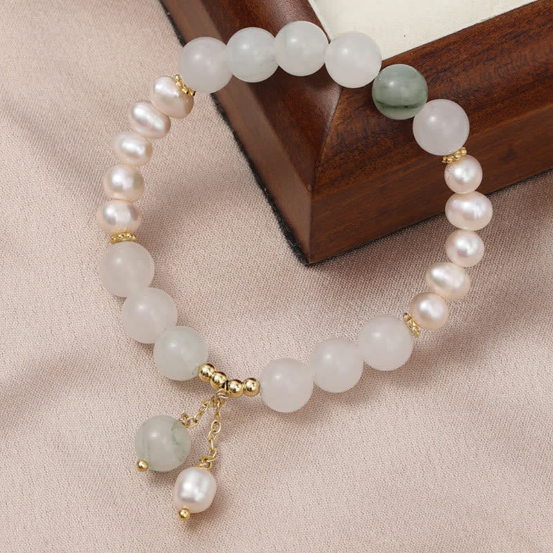 8mm Tianshan Jade and Pearl Abundance Bracelet