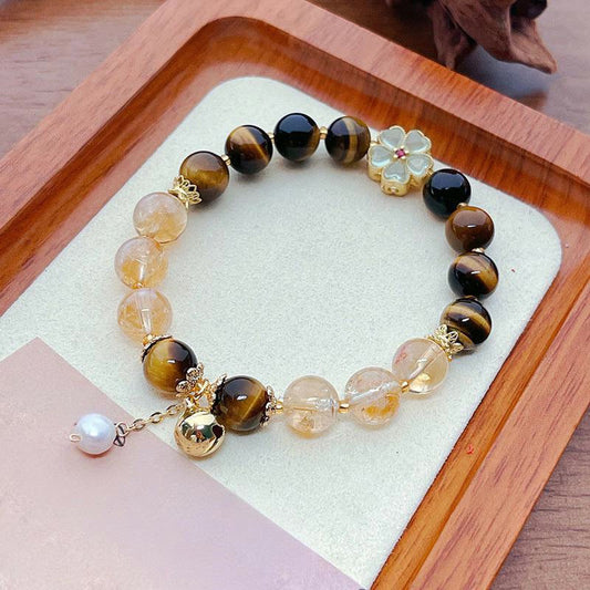 8mm Tiger Eye Citrine Courage Bracelet for Protection