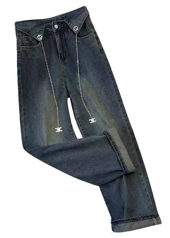 Style Dark Blue Pockets Patchwork Jeans Summer