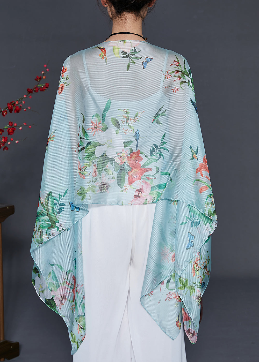 Diy Green Oversized Print Chiffon Upf 50+ Tops Summer
