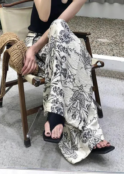 Modern Print Pockets High Waist Cotton Wide Leg Pants Fall