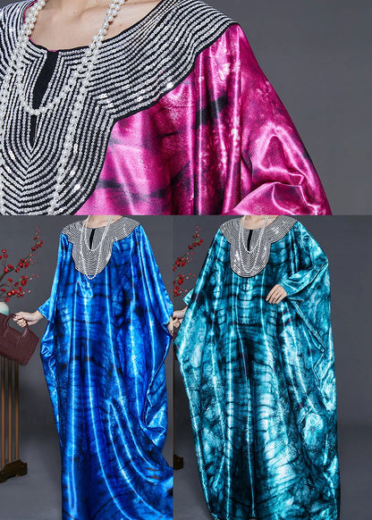 Green Oversized Tie Dye Silk Dress Batwing Sleeve