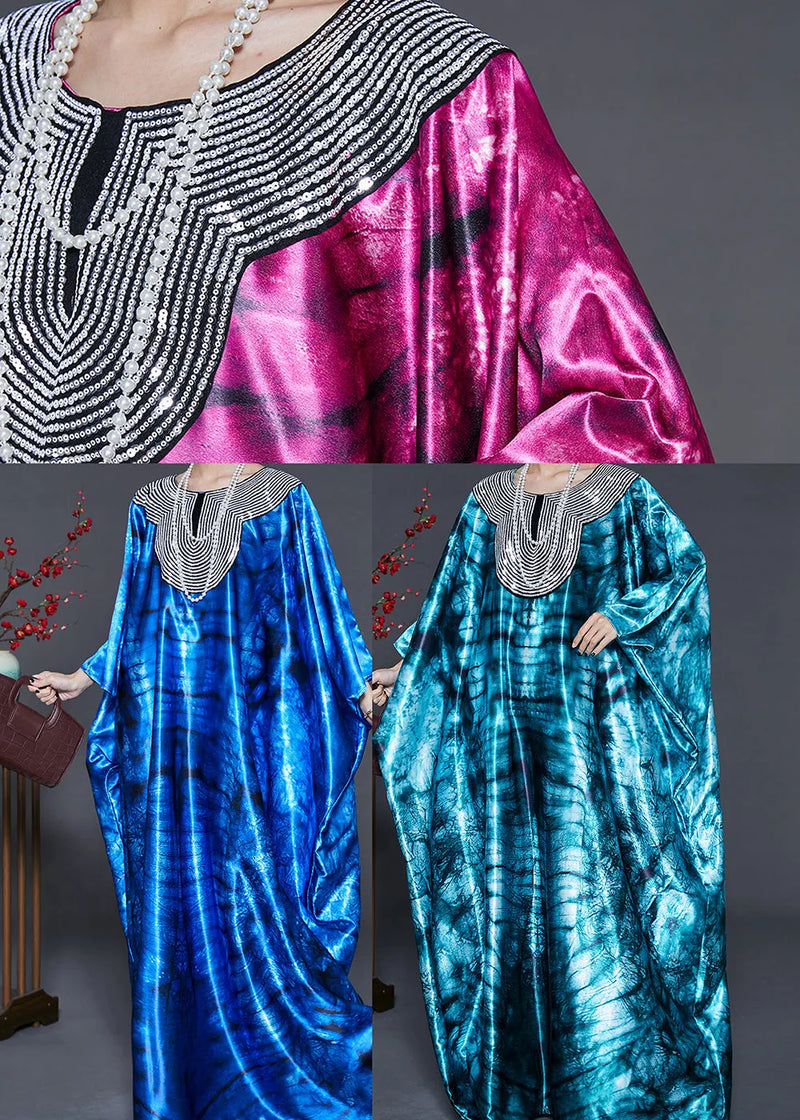 Green Oversized Tie Dye Silk Dress Batwing Sleeve
