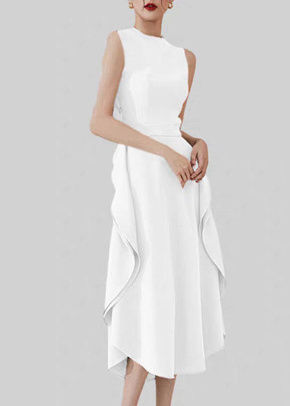 Natural Grey Green O-neck Ruffled Patchwork Long Dresses Summer