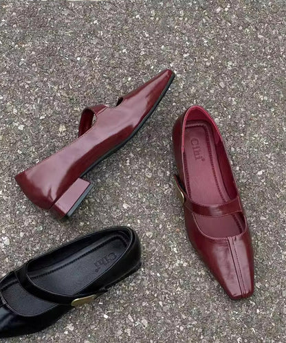 Black Buckle Strap Splicing Faux Leather Chunky Shoes