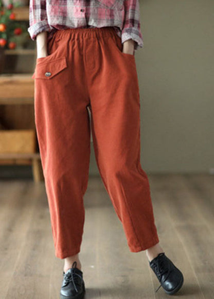 Red Elastic Waist Oversized Cotton Harem Pants Fall