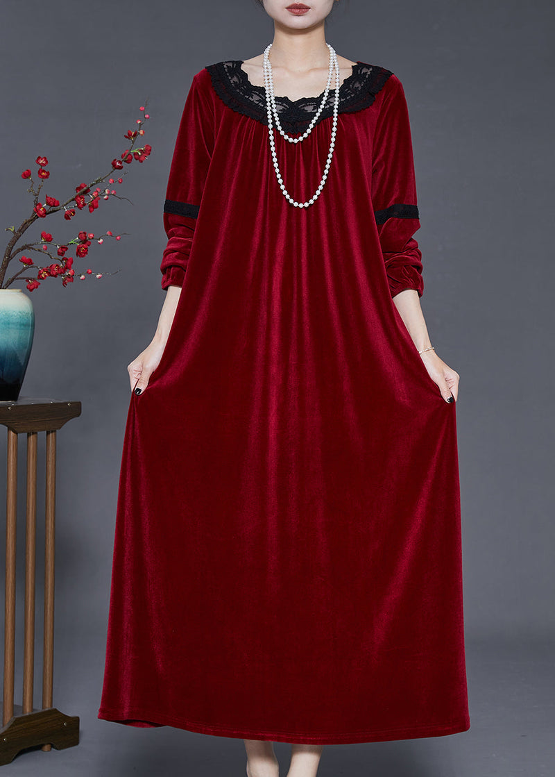 Mulberry Oversized Patchwork Lace Silk Velour Dress Fall